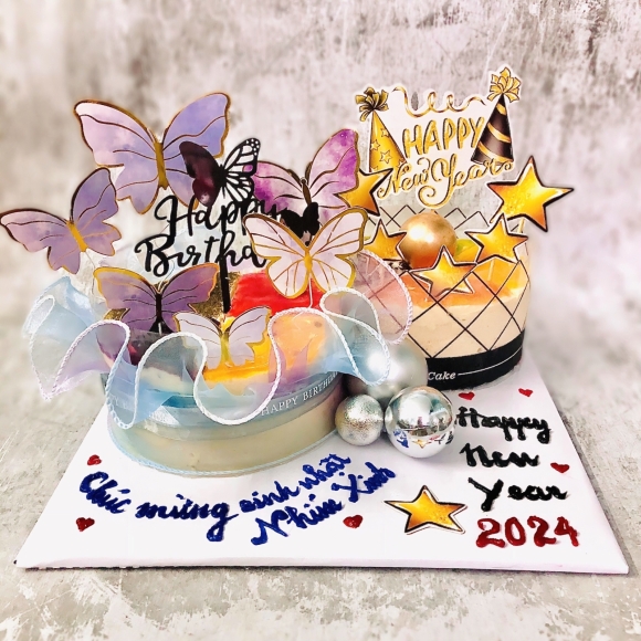 Bánh đôi Cô gái và Happy new year - size 14